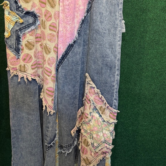 🌟SALE 054 BlueVelvet Star Patchwork Chambray Pants FIRM - Picture 2 of 11